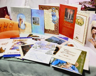 Greeting Cards - 35 Used Cards with writing, Various Themes Mostly Christmas/Winter For Scrapbooking, Ephemera, Crafts.     Lot# 13