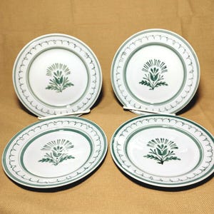 Vintage Arabia Finland Green Thistle Bread & Butter Plates - Set of 4 - Hand-Painted MCM Finnish Ceramics - Discontinued 1955-1970 EUC