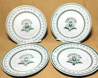 Vintage Arabia Finland Green Thistle Plates (Set of 4) – Hand-Painted MCM Ceramics