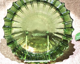 Fostoria Emerald Green Glass Ashtray: 1940s Sunburst MCM Catch-all Bowl