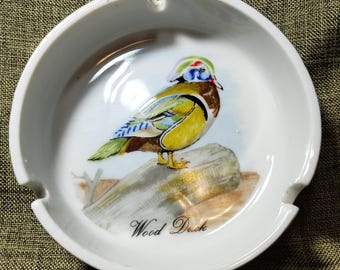 Vintage Hand-Painted Wood Duck Ashtray - Price Import Japan - Mid Century Wildlife Decor - Hand Painted Cabin Decor - Sportsman Gift