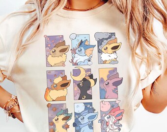Eeveelutions P0kemon Comfort Colors Shirt, Eeve Evolutions Tee, Pkm Gift, Vaporeon Jolteon Flareon Umbreon Espeon Leafeon Glaceon Sylveon