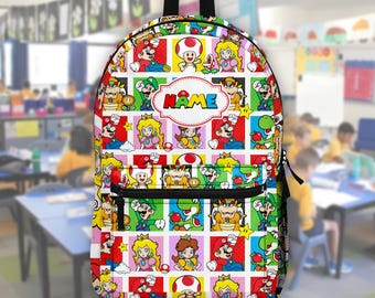 Mario Personalized School Backpack with Name, Kids Mario Backpack, Mario Back to School Gift