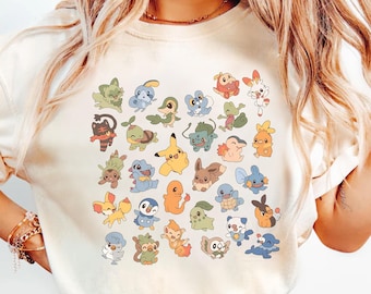 Retro All Starter P0kemon Shirt, Cute Pocket Monster Group Comfort Colors Shirt, Kawaii Evolution Squad Unisex Shirt, Vintage 90s Gamer Gift