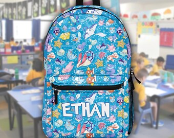 Custom Name P0kem0n Water Backpack, Back to School Anime Gift, Pkemon Inspired Kids School Bag, Anime Bookbag for Boys Girls