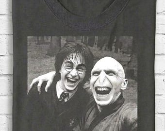 HP Movie Laughing Duo Photo Comfort Colors Shirt, Funny HP Black White Portrait Meme Graphic Tee, Retro HP Shirt, Wizard Tee, Gift for Fans