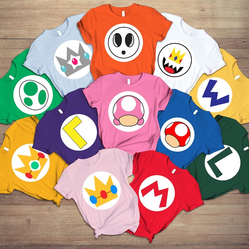 Personalized Super Mario Family Costume Shirt, Super Mario Costume Matching Tee, Mario Birthday Party Tee, Mario Luigi Princess Peach Shirt image 1