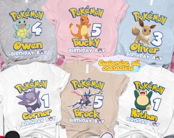 Custom P0kemon Shirt, Go Birthday Party Shirt, Retro Family Tee, Gift for Kids, P0kemon Matching Birthday Shirts, Picachu Shirt