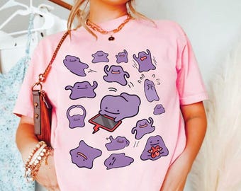 Ditto P0kemon Comfort Colors Shirt, Many Ditto Forms, Retro Kawaii Gamer Apparel, Fun P0kemon Team Tee, 90s Nostalgia Clothing,Cartoon Shirt
