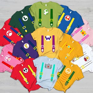 Custom Super Mario Family Costume Shirt, Mario Halloween Costume Matching Tee, Mario Birthday Party Shirt, Mario Luigi Princess Peach Shirt image 1