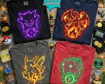 Custom Neon Poke Game Shirt, Retro Poke Game 2026 Shirt, Vintage Poke Monsters Shirt, Video Game Family Matching Tee, Poke Monsters Shirt