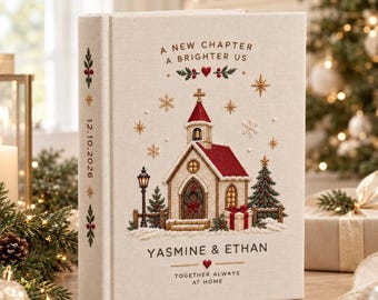 Personalized Winter House Embroidered Linen Photo Album, Custom Name Family Memory Book, Unique Wedding Anniversary Keepsake Gift