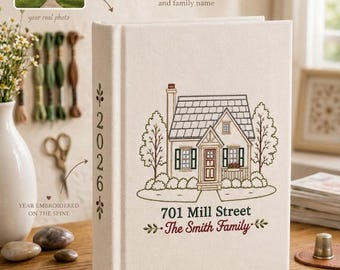 Personalized Embroidered House Photo Album, Custom Home Stitch Memory Book, Housewarming Gift, Family Address Scrapbook, Realtor Present