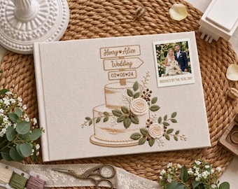 Personalized Wedding Cake Guest Book, Custom Embroidered Cake MemoryBooks, Wedding Guestbook with Names, Bridal Keepsake Album