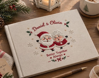 Personalized Embroidered Christmas Santa Couple Photo Album, Custom Name Holiday Memory Book, Festive Winter Wedding & Keepsake Gift