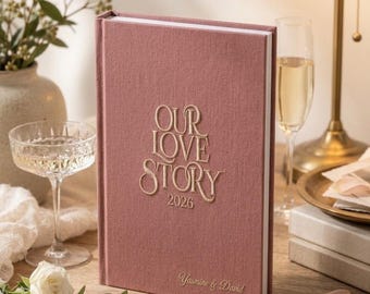 Personalized Our Love Story Embroidered Linen Guestbook, Custom Wedding Memory Book,  Anniversary Gift