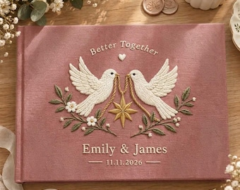 Personalized Embroidered Better Together Wedding Guest Book, Custom Linen Doves Christian Couple Photo Album, Wedding Keepsake Gift