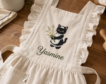 Personalized Silly Goose Floral Embroidered Ruffle Apron, Custom Gardening Aprons, Cute Ruffled Crafter Gift,  Apron for Florist