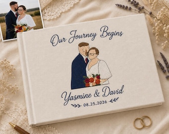 Personalized Couple Portrait Embroidered Wedding Guestbook, Custom Wedding Photo Album, Anniversary Gift, Wedding Keepsake