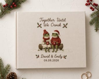 Personalized Together Until We Croak Christmas Embroidered Memory Book, Custom Cute Frog Couple Romantic Journal, Anniversary Gift