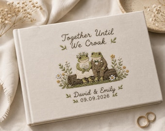 Personalized Together Until We Croak Wedding Guest Book, Custom Embroidered Photo Album, Rustic Anniversary Gift