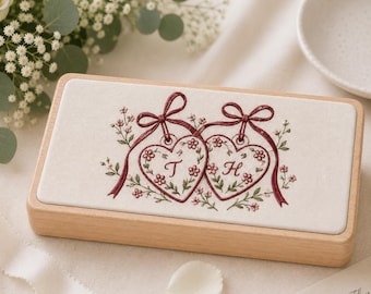 Personalized Heart Initials Embroidered Linen Jewelry Box, Custom Wedding Ring Holder, Monogram Keepsake, Bride Gift, Wedding MemoryBox