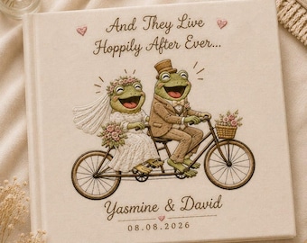 Personalized Frog Couple Embroidered Wedding Guestbook, Custom Wedding Photo Book, Fairy Tale Anniversary Gift, Mr & Mrs MemoryBook
