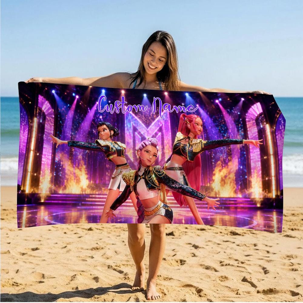 Discover Personalized Kpop Demon Hunter Girls Beach Towel, Huntrix Custom Name,Pool Towel, Gift for Kpop Fan, Birthday Gift, Gift for Girl