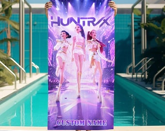 Toalla de playa de microfibra personalizada Kpop HUNTRIX Girls, toalla Kpop Demon Hunter Girls, regalo para fans del anime, regalo para niños, regalo de cumpleaños