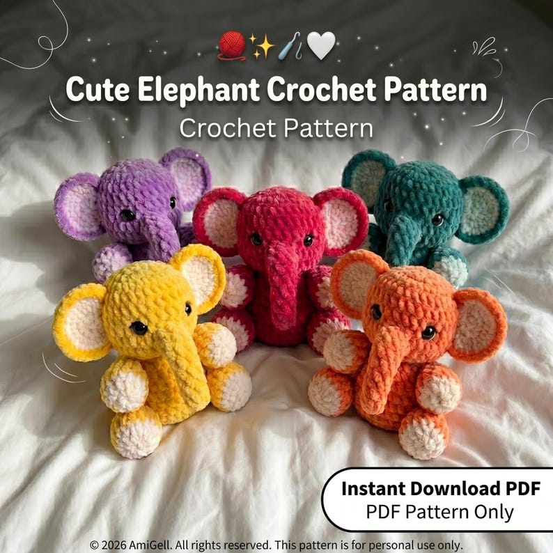 Crochet Elephant Pattern: Teddy-style Amigurumi Plush Toy (PDF Download ...