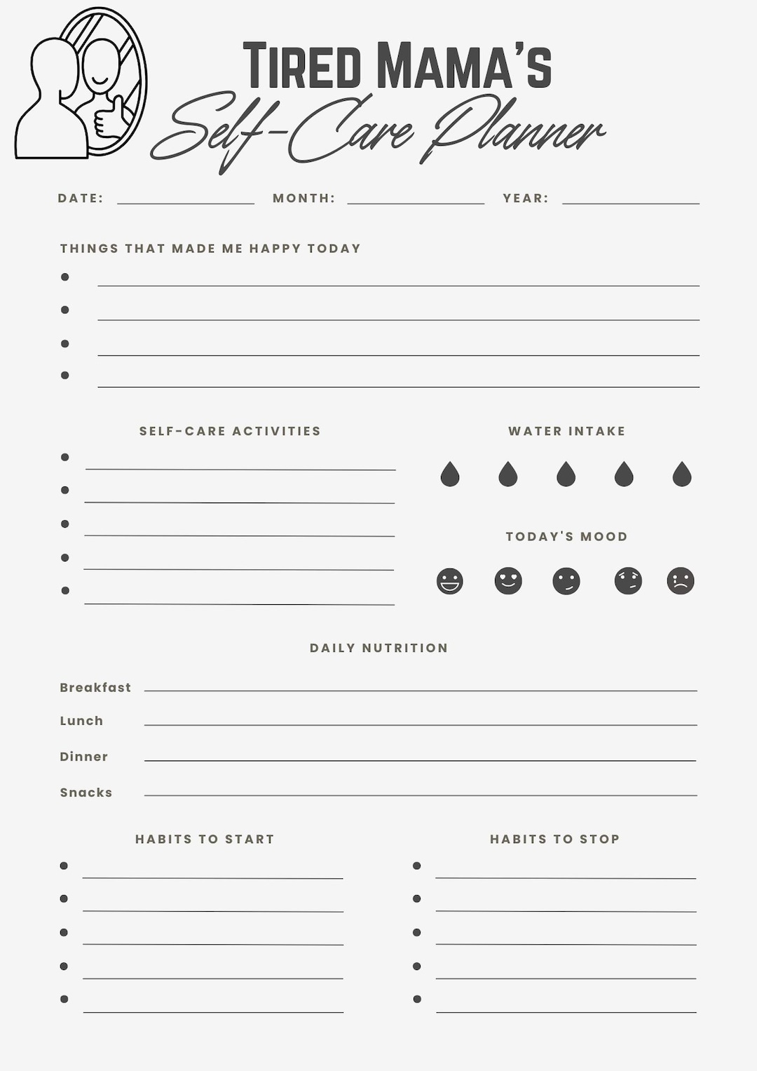 Tired Mama's Self Care Tracker Printable | Daily Self Care Checklist ...