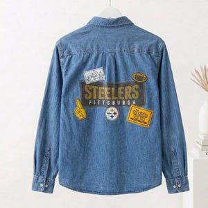 Pittsburgh Steeler Patch'd Button Up Jean Shirt