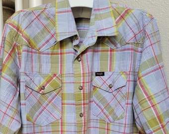 Vintage Wrangler Premium Quality Men's Plaid short sleeves Western shirt size XL 100% Cotton Great Pre-owned Cond
