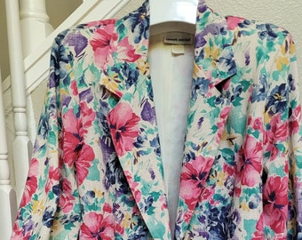 Vintage Kenneth Mitchell chaqueta floral para mujer talla 12 hombreras