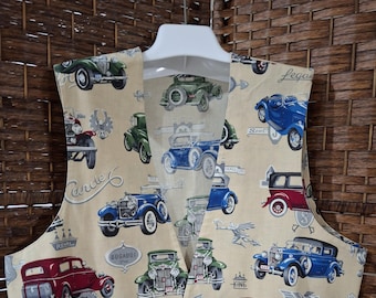Vintage Handmade Novelty Antique Classic Automobiles men's waistcoat vest.
