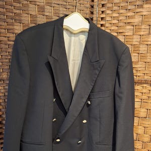 Vintage Monsieur Givenchy herr dubbelknäppt ull mörkblå kavaj