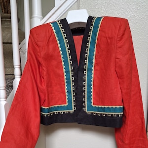 Vintage Linda Allard for Ellen Tracy women&#39;s cropped jacket fully lined Linen Bolero size 12 great pre-owned condition made in Korea