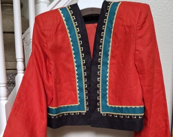 Vintage Linda Allard for Ellen Tracy women&#39;s cropped jacket fully lined Linen Bolero size 12 great pre-owned condition made in Korea