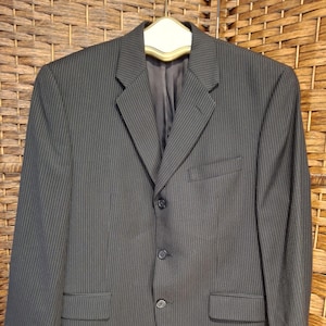 Vintage 1998 Calvin Klein Pin Stripe Blazer Jacket Union Made 100% wełny Wyprodukowano w Kanadzie