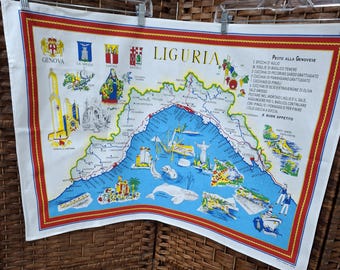 Vintage Italy Liguria Large Tea Towel 34.5"x22"