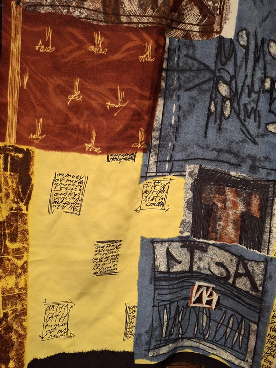 Printed Abstract Designs and Text large Scarf 35"… - image 4