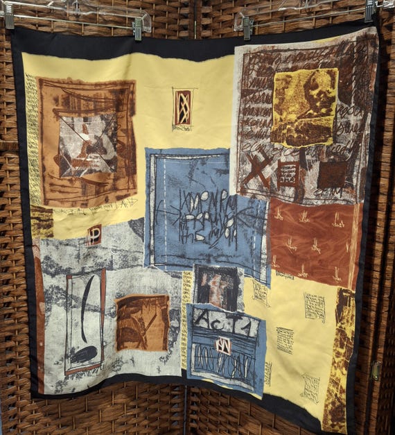 Printed Abstract Designs and Text large Scarf 35"… - image 8