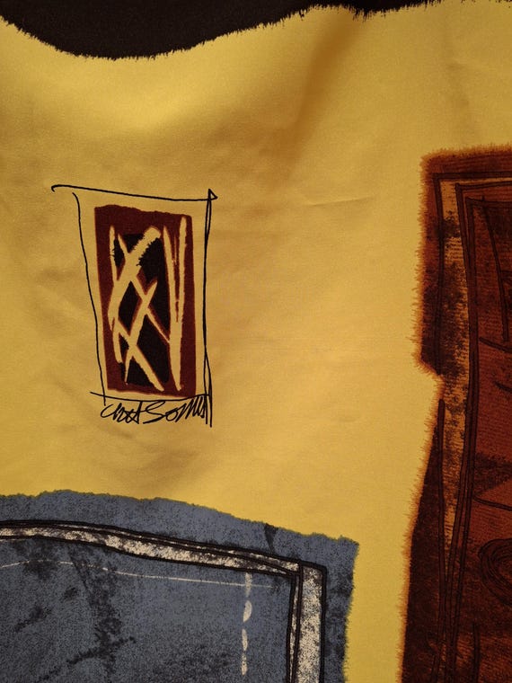 Printed Abstract Designs and Text large Scarf 35"… - image 6