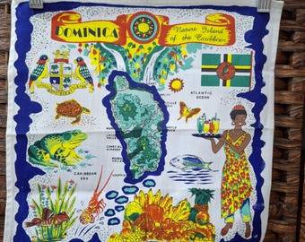 Vintage Dominica souvenir Small Tea Towel 13.5"x12.5"