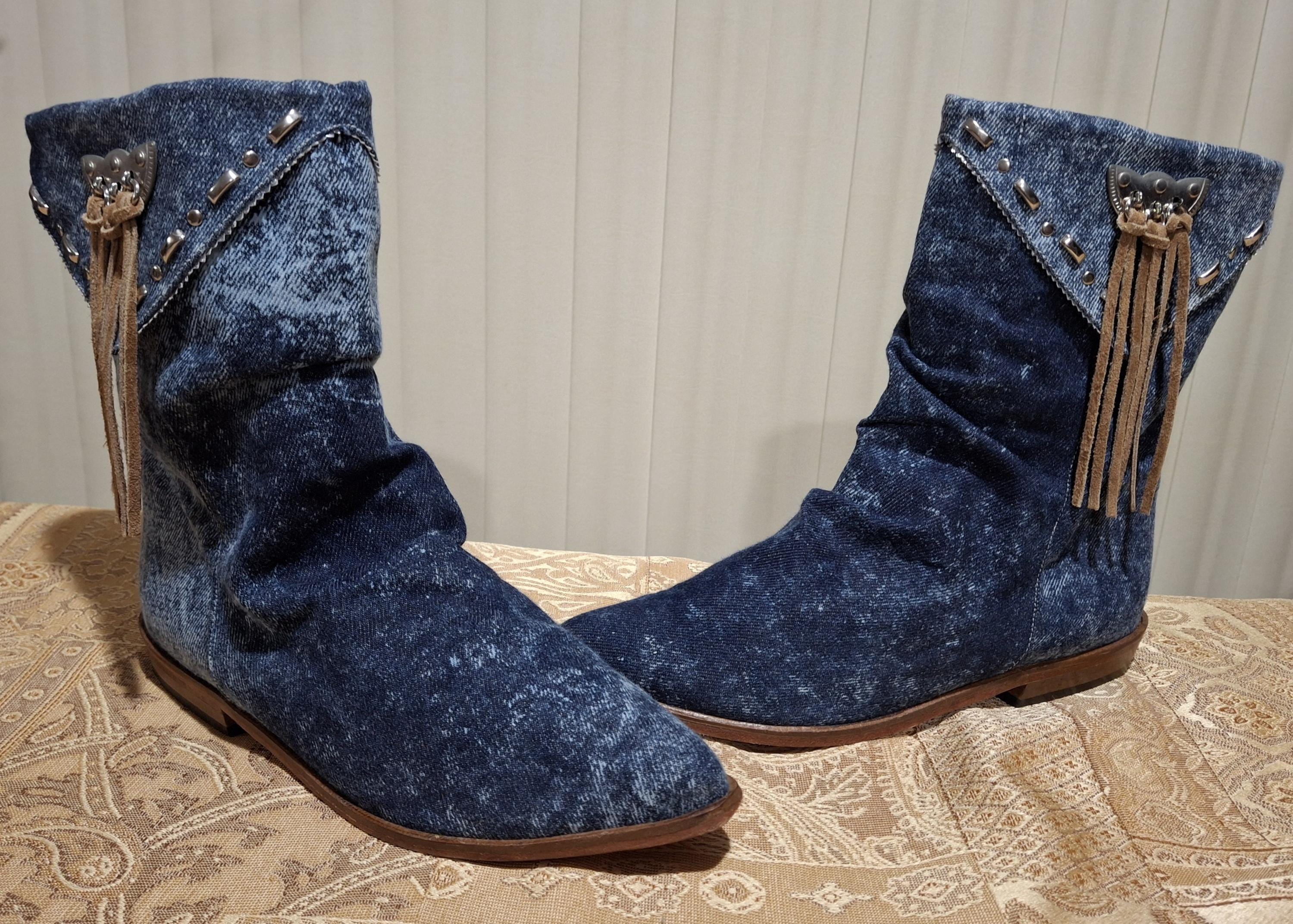 Vintage Denim Boots - Etsy