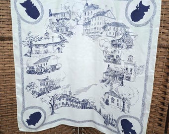 Vintage VERY RARE Bicentennial 1776-1976 John Alexander Chapter NSDAR Scarf 31"x31"White and Blue
