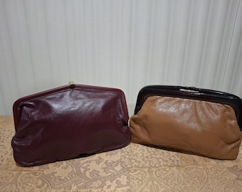 1 LOT of 2 Vintage Clutch Evening Purses 1 Red Wine 1 Brown