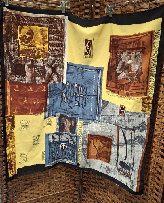 Printed Abstract Designs and Text large Scarf 35"… - image 1