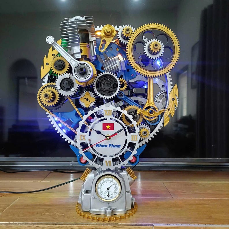 Mechanical Gear Desk Clock – Industrial Steampunk Metal Table Decor ...