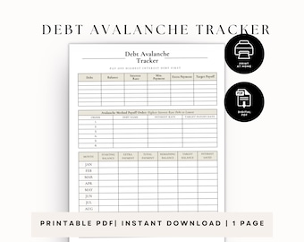 Debt Avalanche Tracker Printable | Digital Download